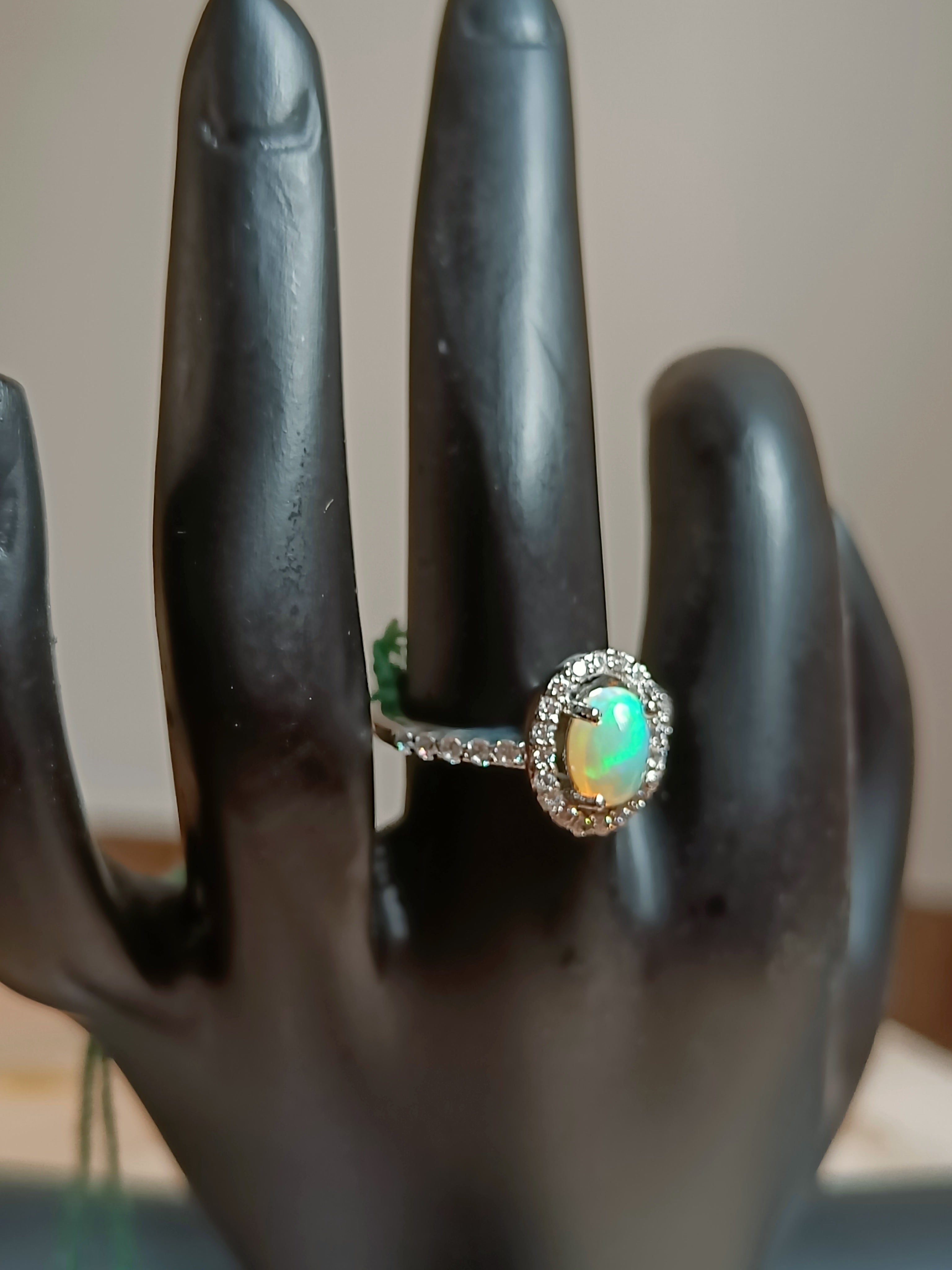 Opal and Zircon finger rings - Pure silver, Size 15