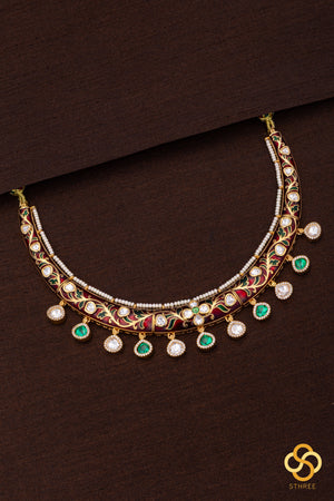 Rajwadi choker - Hasli with maroon meenakari work