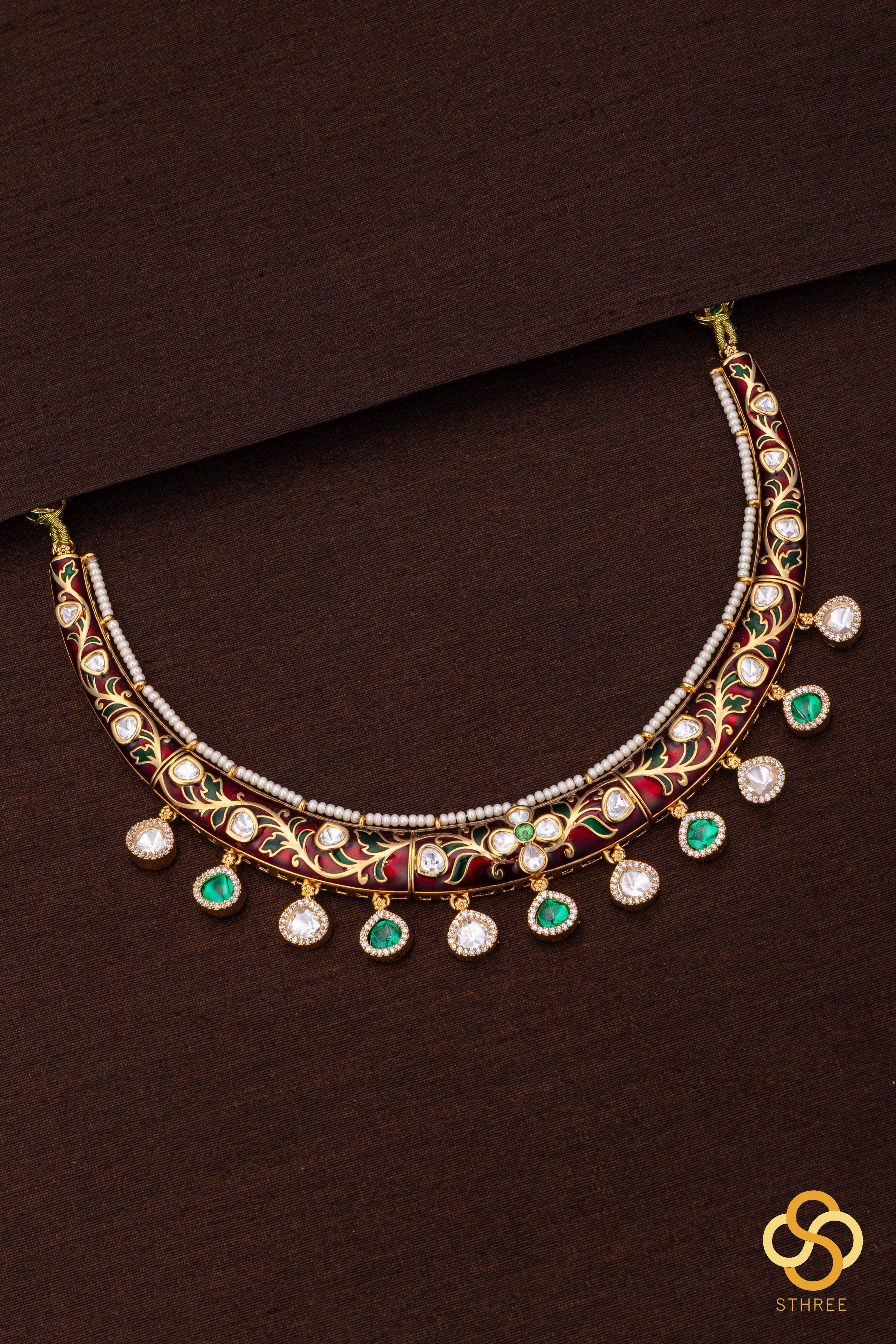 Rajwadi choker - Hasli with maroon meenakari work