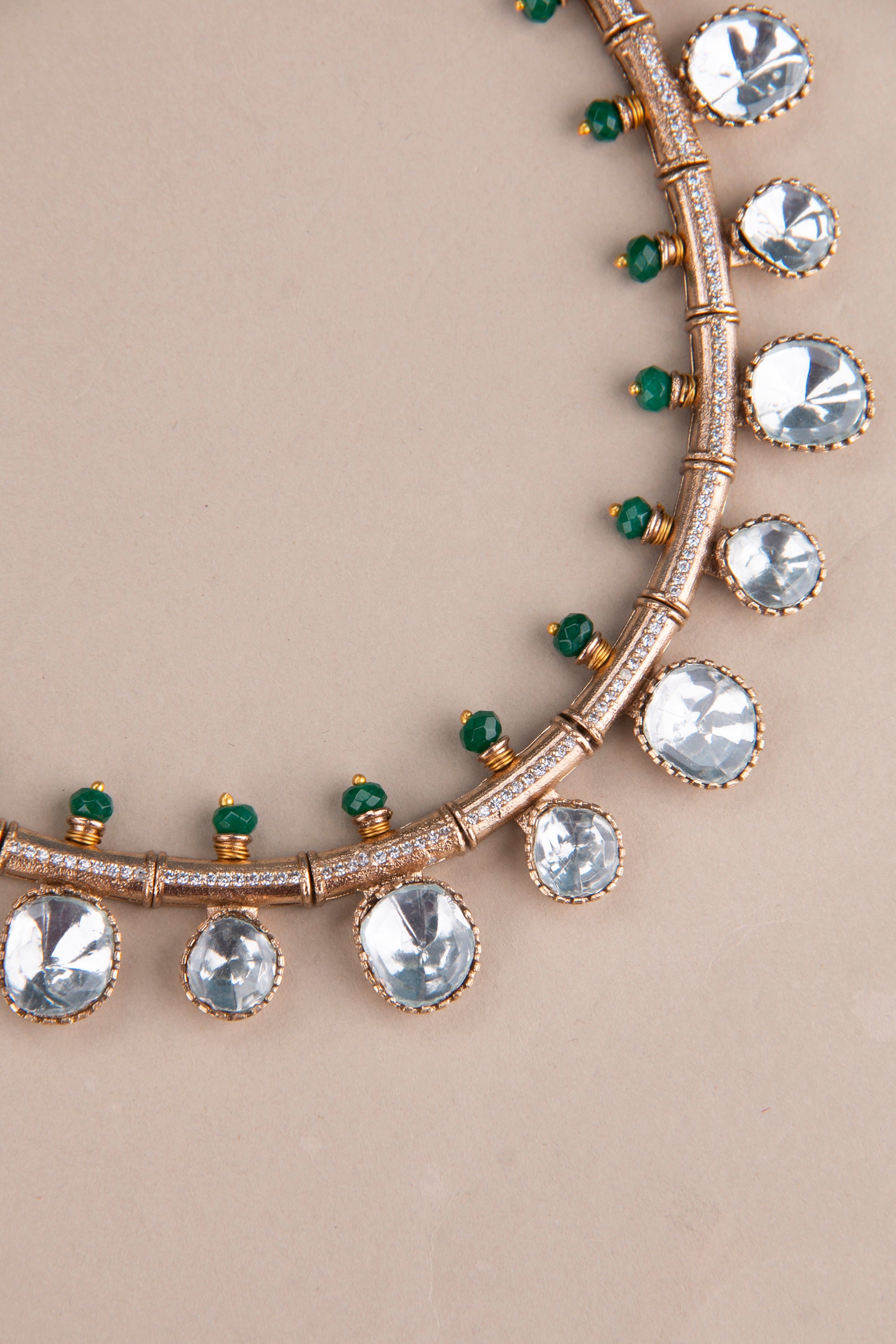 Kundan Kasumalai -  Emerald Green Beads on Top