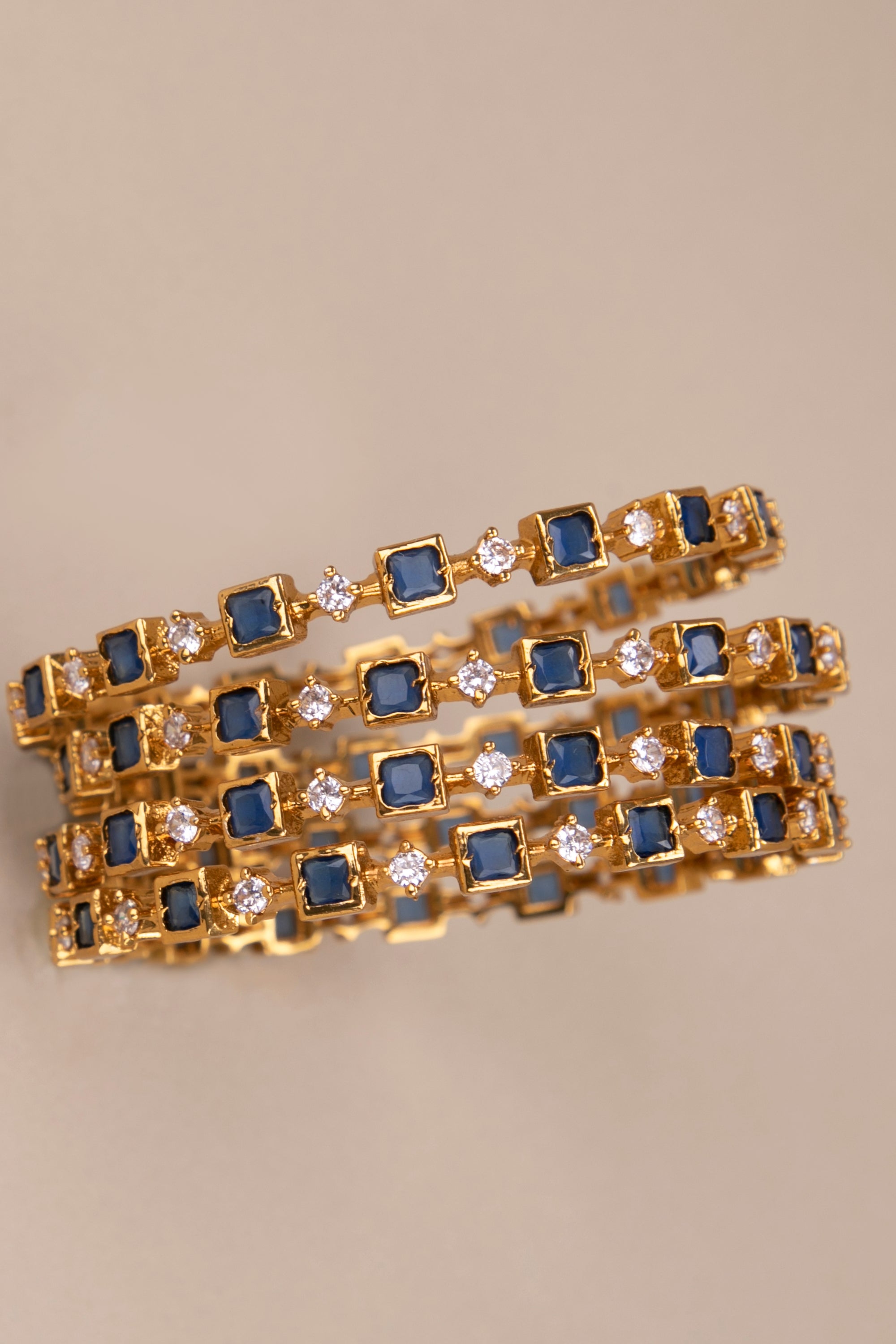 Sapphire blue white square bangles - Set of 4 bangles