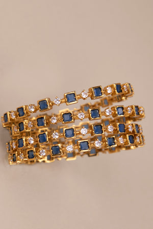 Sapphire blue white square bangles - Set of 4 bangles