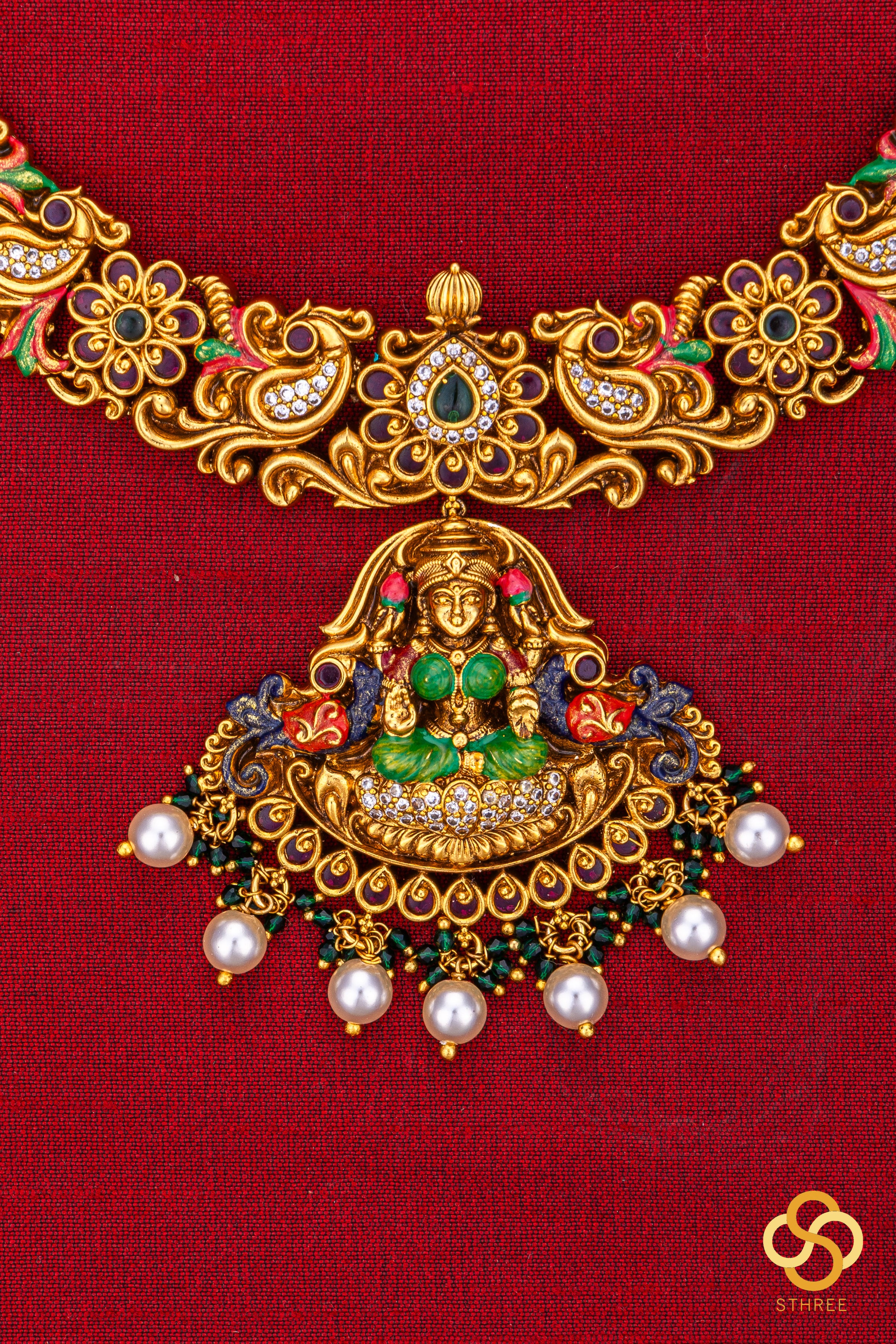 Gajalakshmi necklace with Meenakari work - Small