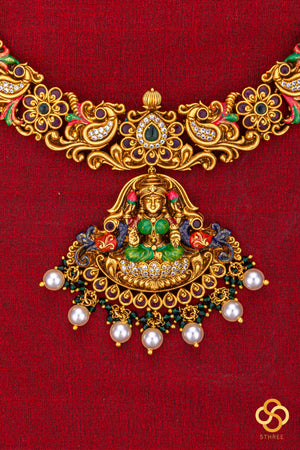 Gajalakshmi necklace with Meenakari work - Small