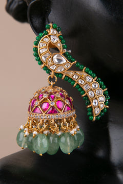 Peacock earcuff jhumkas - Jadau kundan