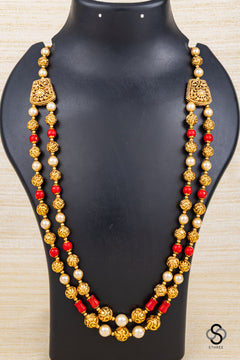 Two liner gold balls with pearls and coral