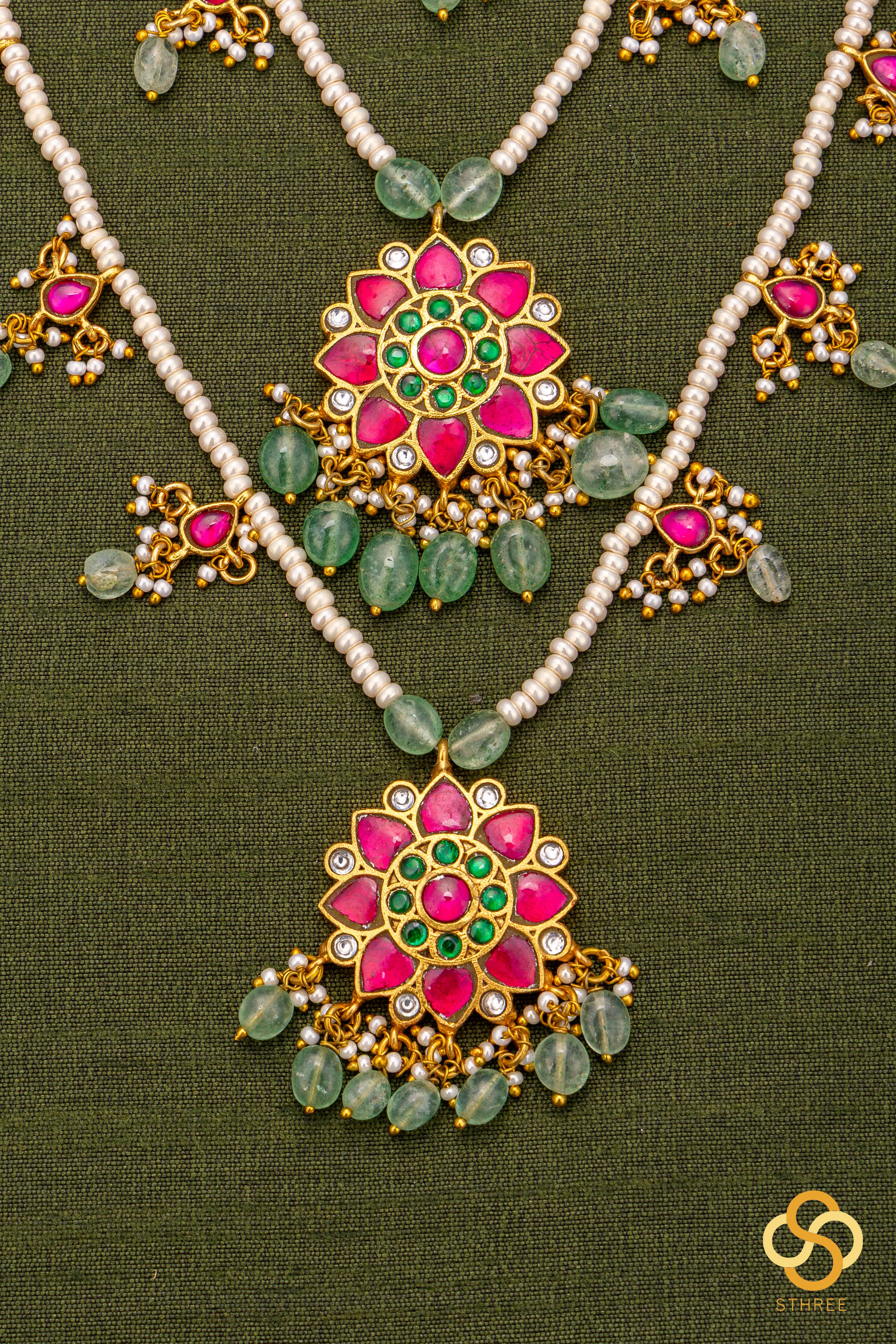 Teen Lada - Kundan and Pearls - White and Ruby Red Kundan