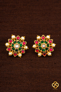 Jadau kundan  - Pure silver earrings
