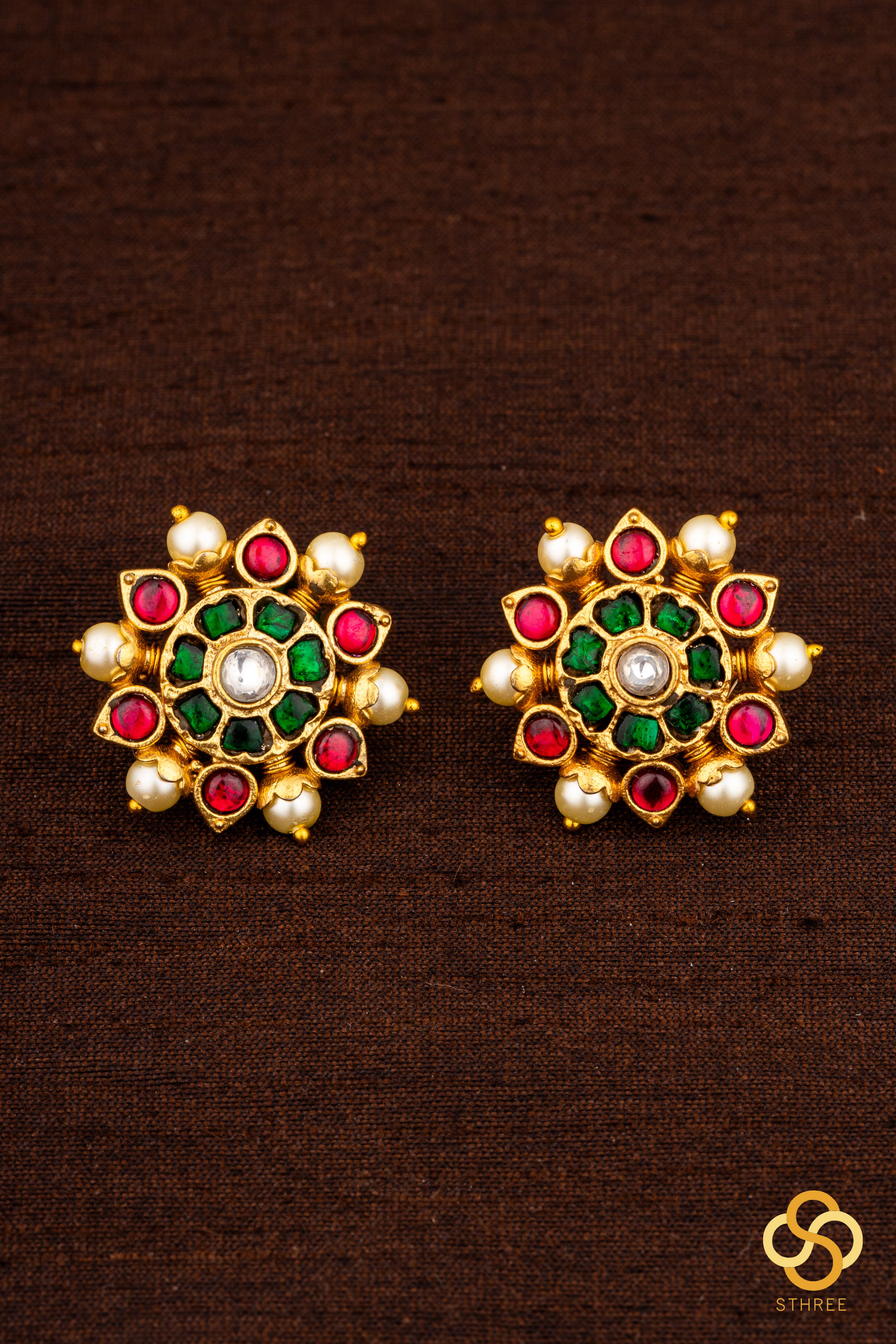 Jadau kundan  - Pure silver earrings