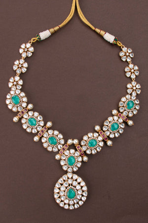 Designer Necklace - Moissanite and Sea Green Neckpiece Set