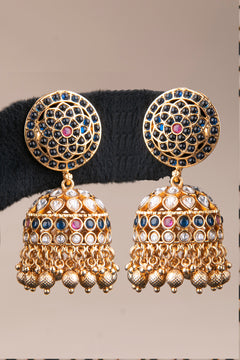 Jhumkas - Sapphire blue and white uncut