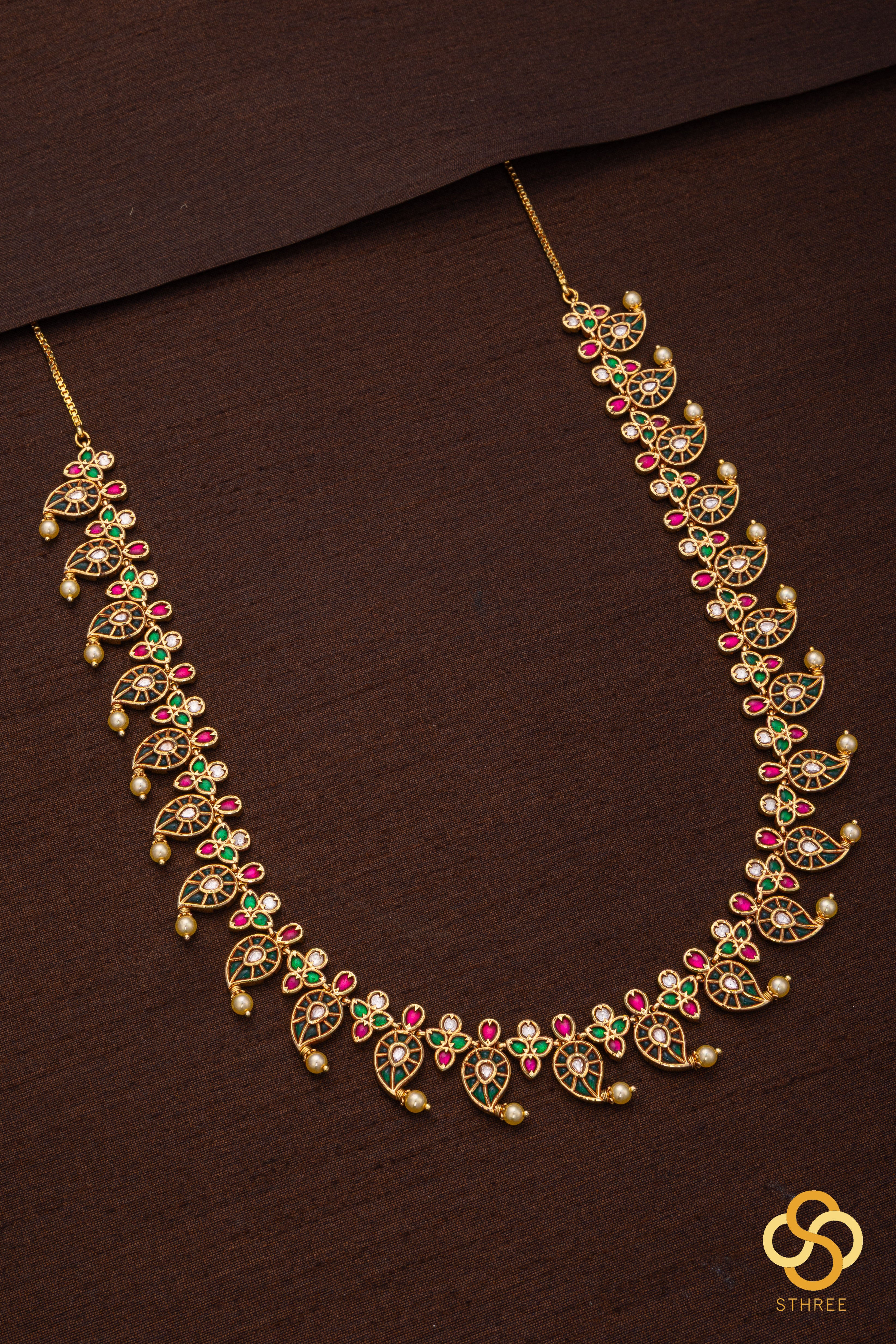 Mangai Malai Necklace - Emerald green with Ruby red