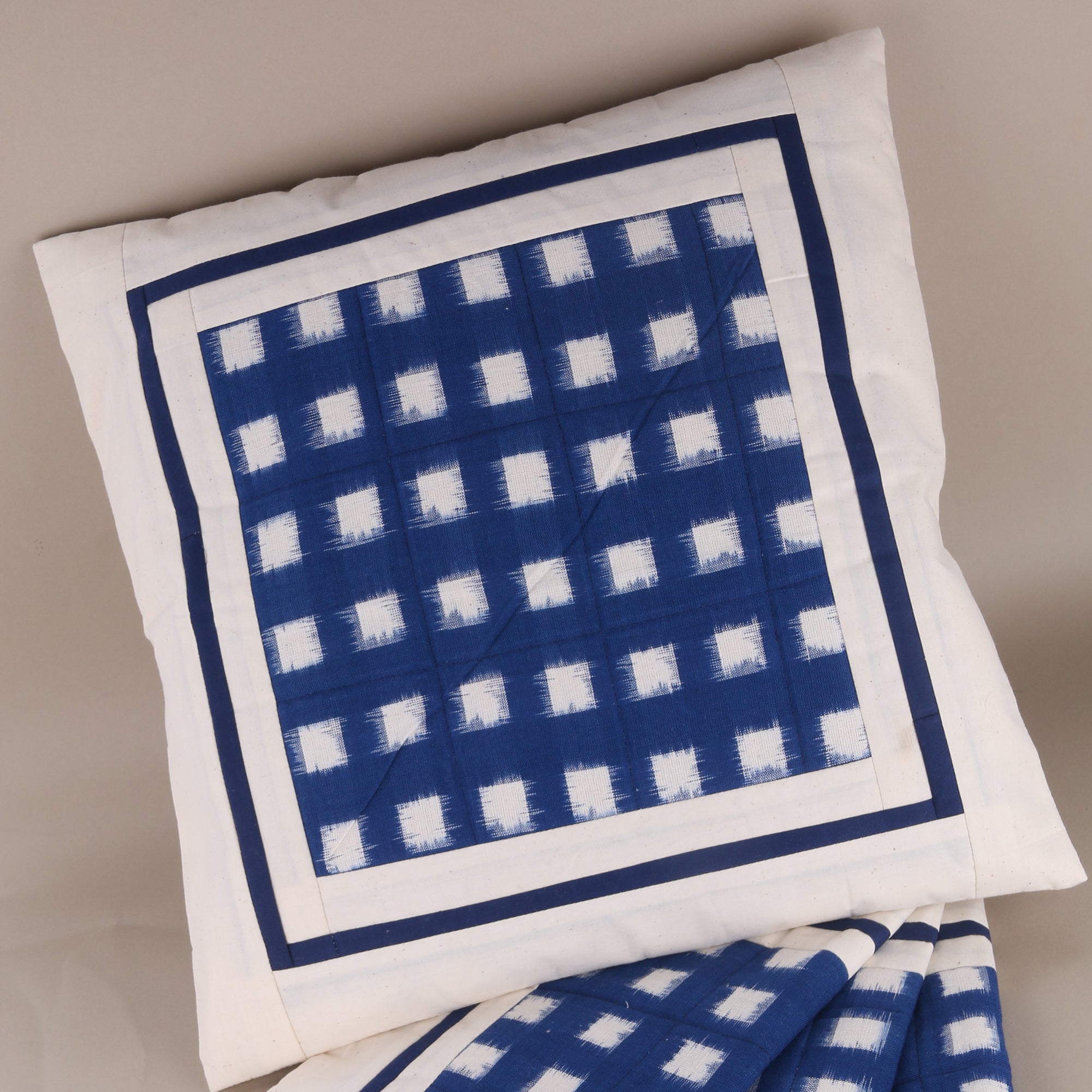 Ikat Cushion covers - Set of 2 - Blue and white checks