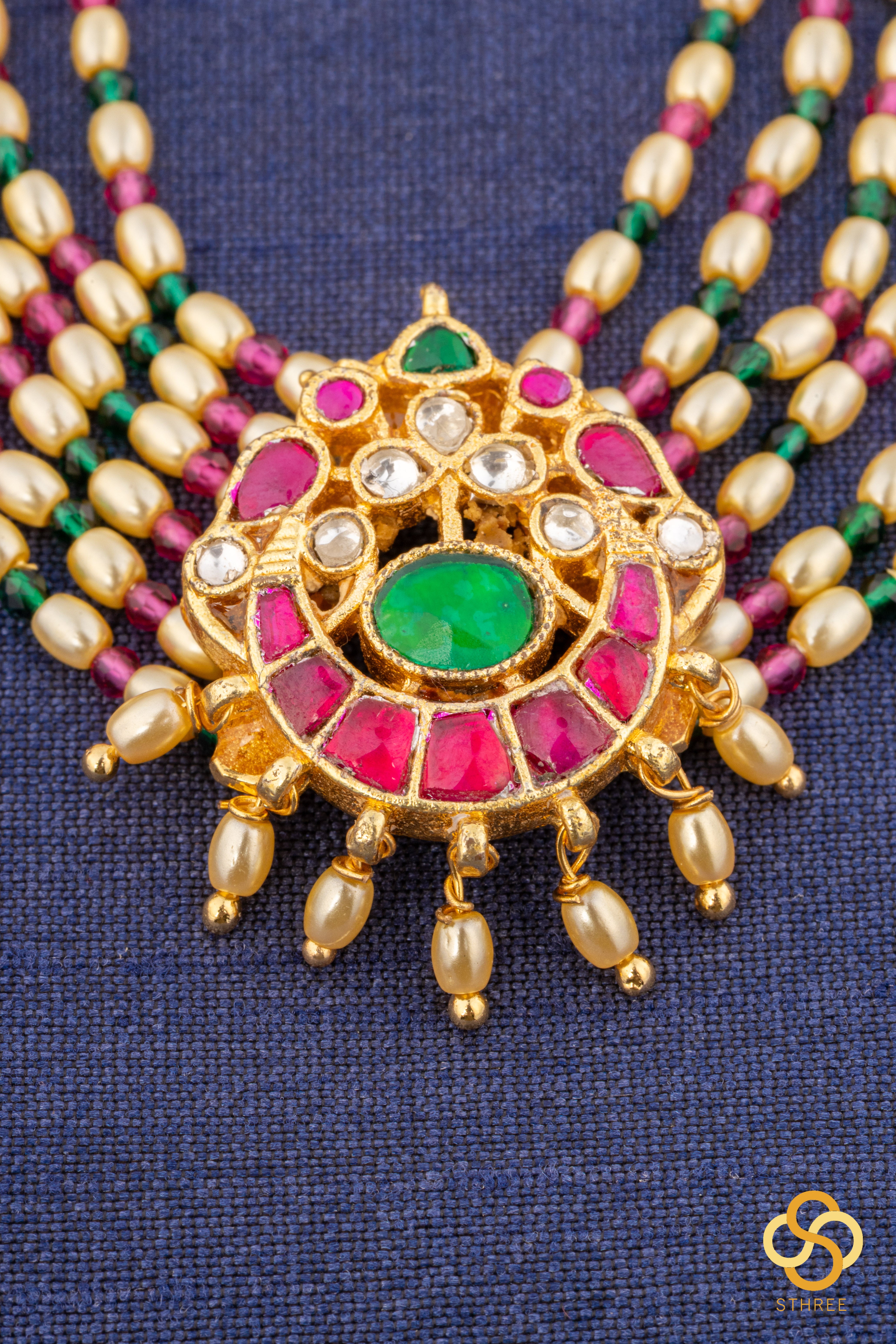 Jadau Kundan  in six strands of pearls