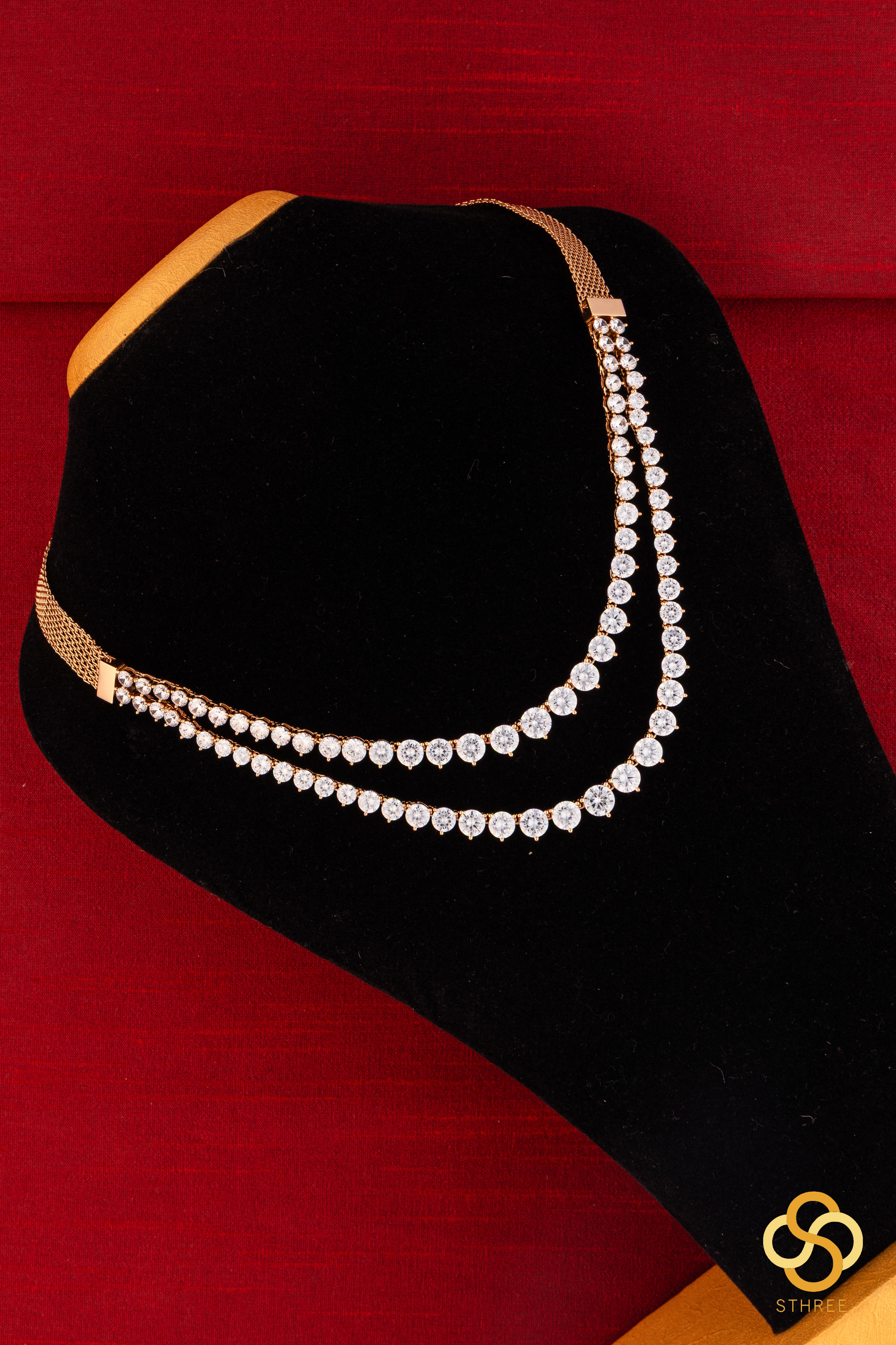 Solitaire Necklace Two Layer - Rose Gold Finish