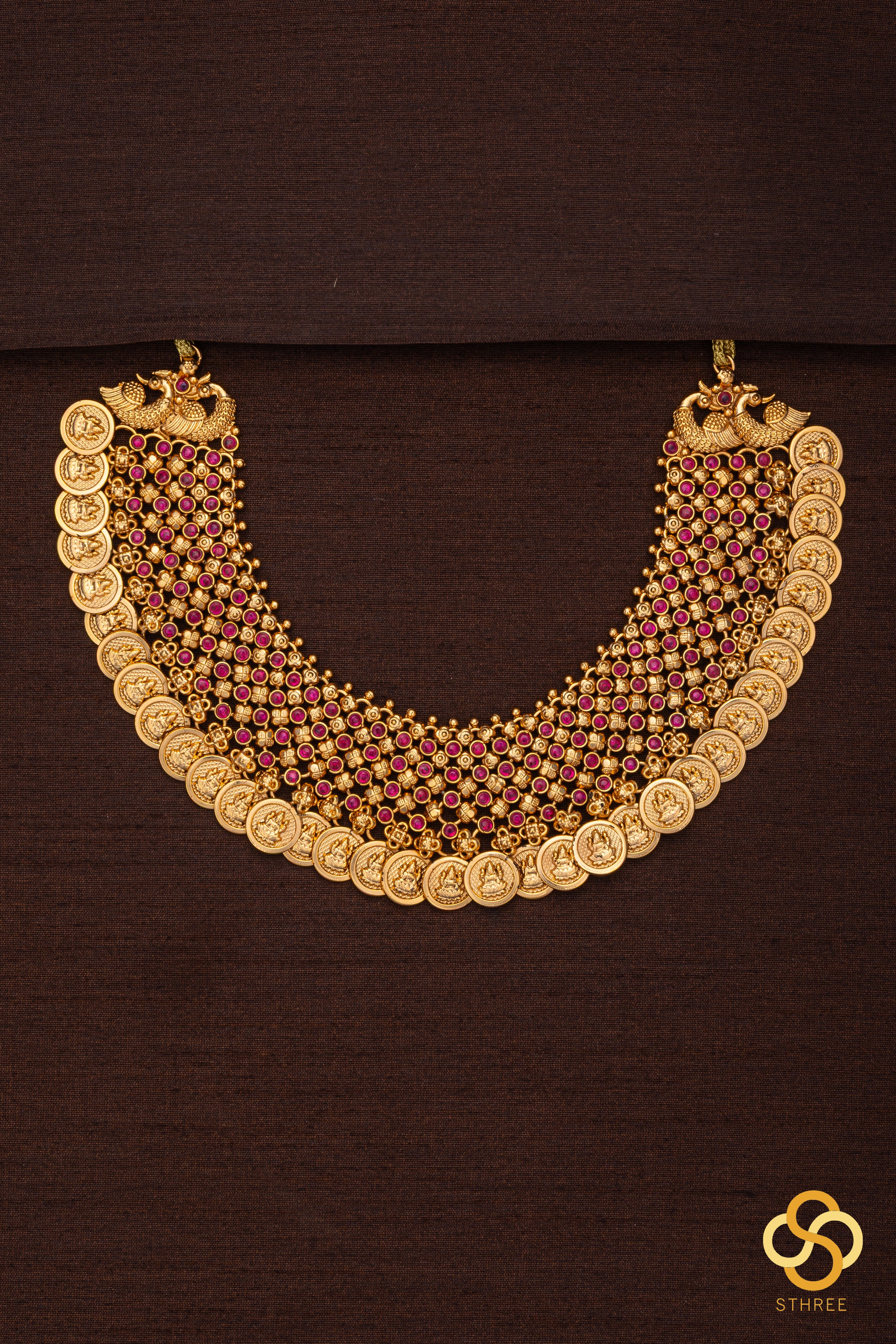 Ruby chokker with Lakshmi coins mala