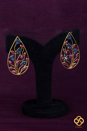 Jadau kundan earrings - Sapphire blue and ruby