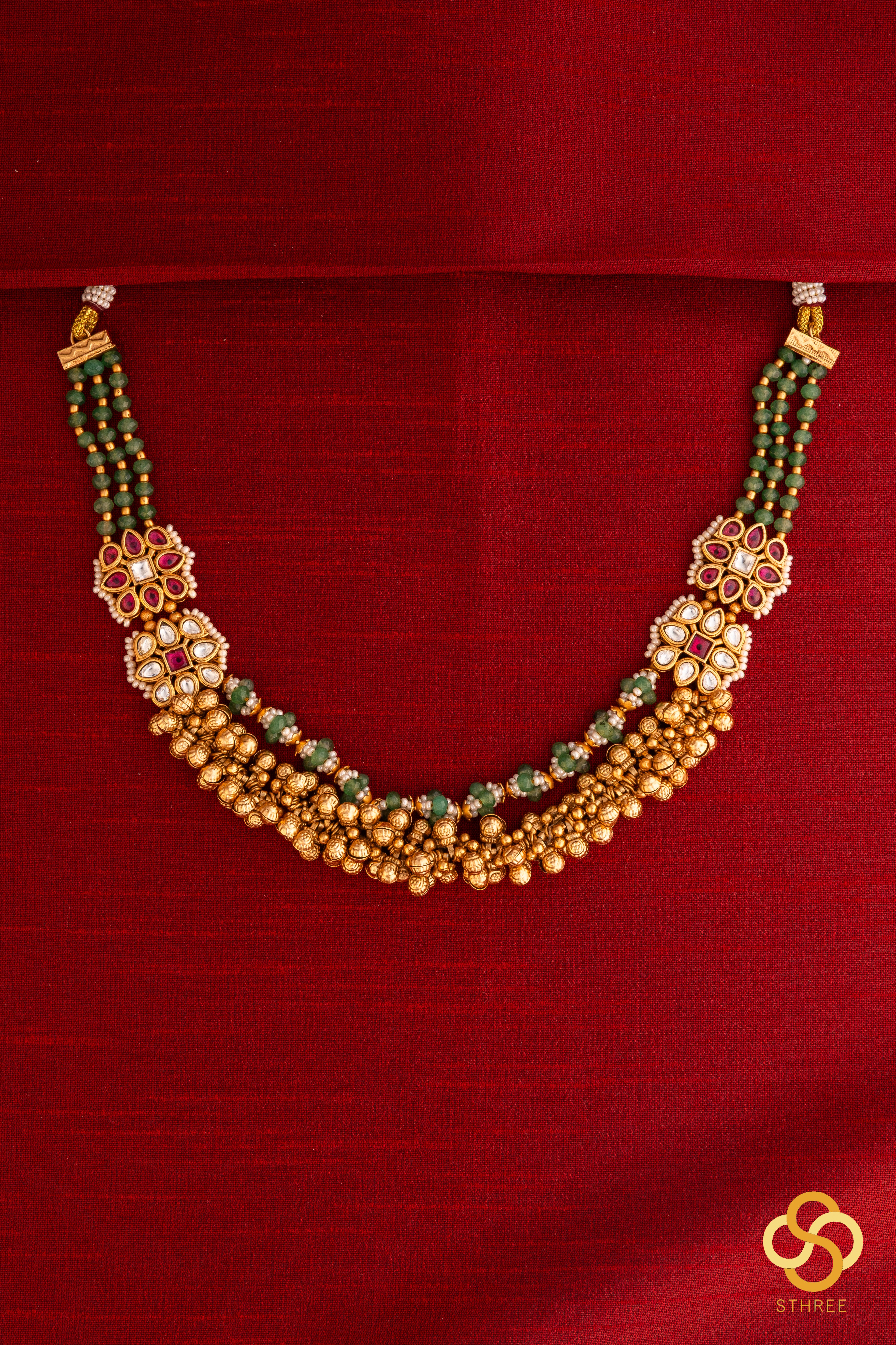 Gold balls with kundan mogappu - Jhumka earring