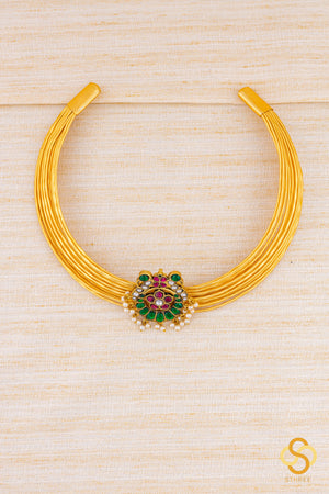 Hasli Set with Jadau Kundan with Green Peacocks