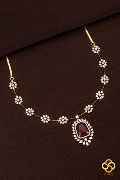 Diamond Pattern Necklace with Ruby Red Pendant
