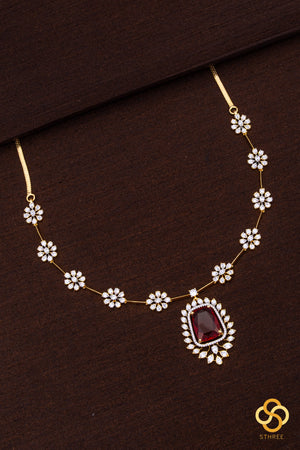 Diamond Pattern Necklace with Ruby Red Pendant