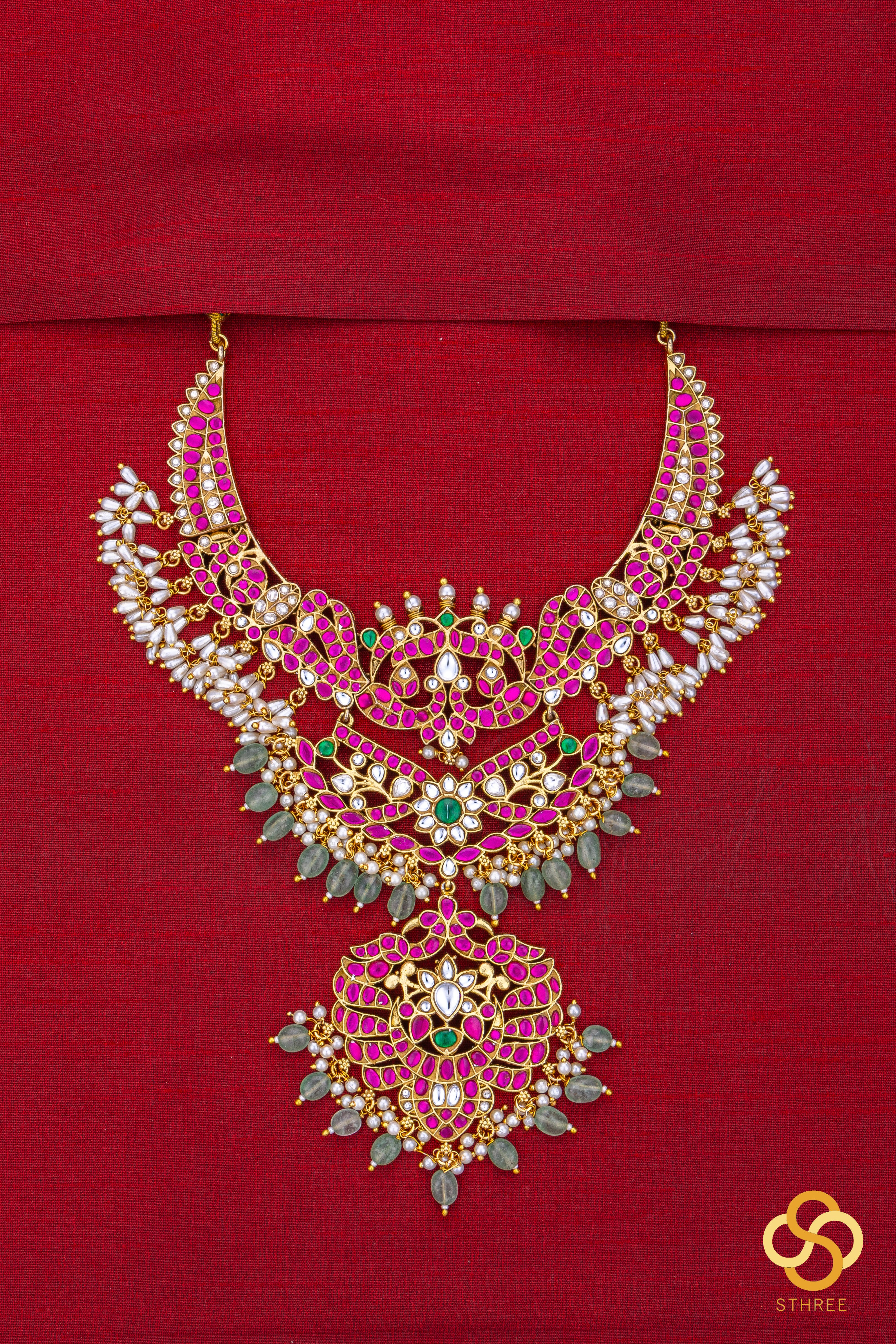 Hasli Haram necklace set - Ruby red