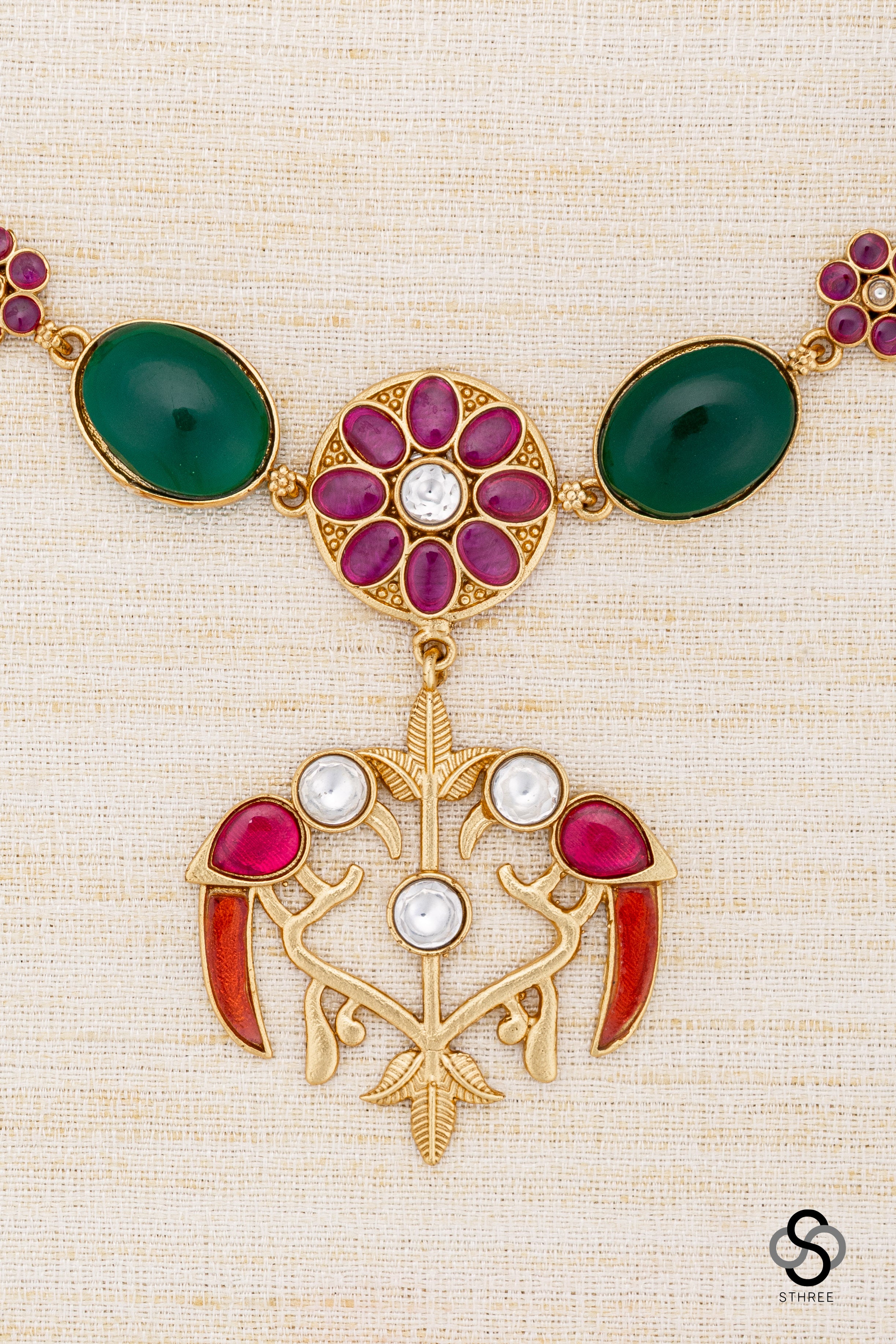 Cabachons with Parrot Pendant - Multi colour