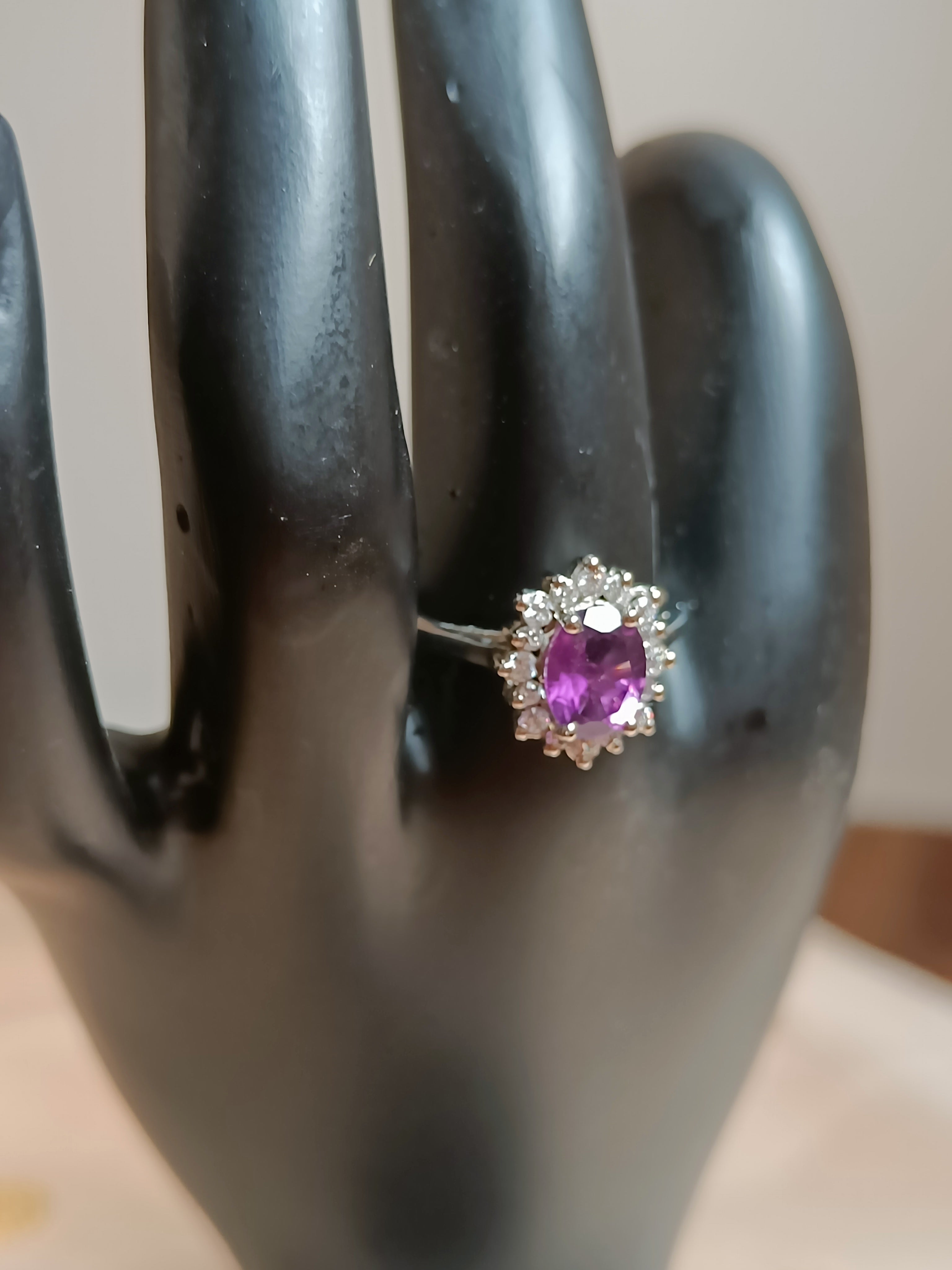 Amethyst and Zircon finger rings - Pure silver - Size 15