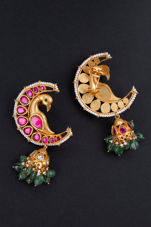Half moon shape - Peacock jadau kundan jhumkas