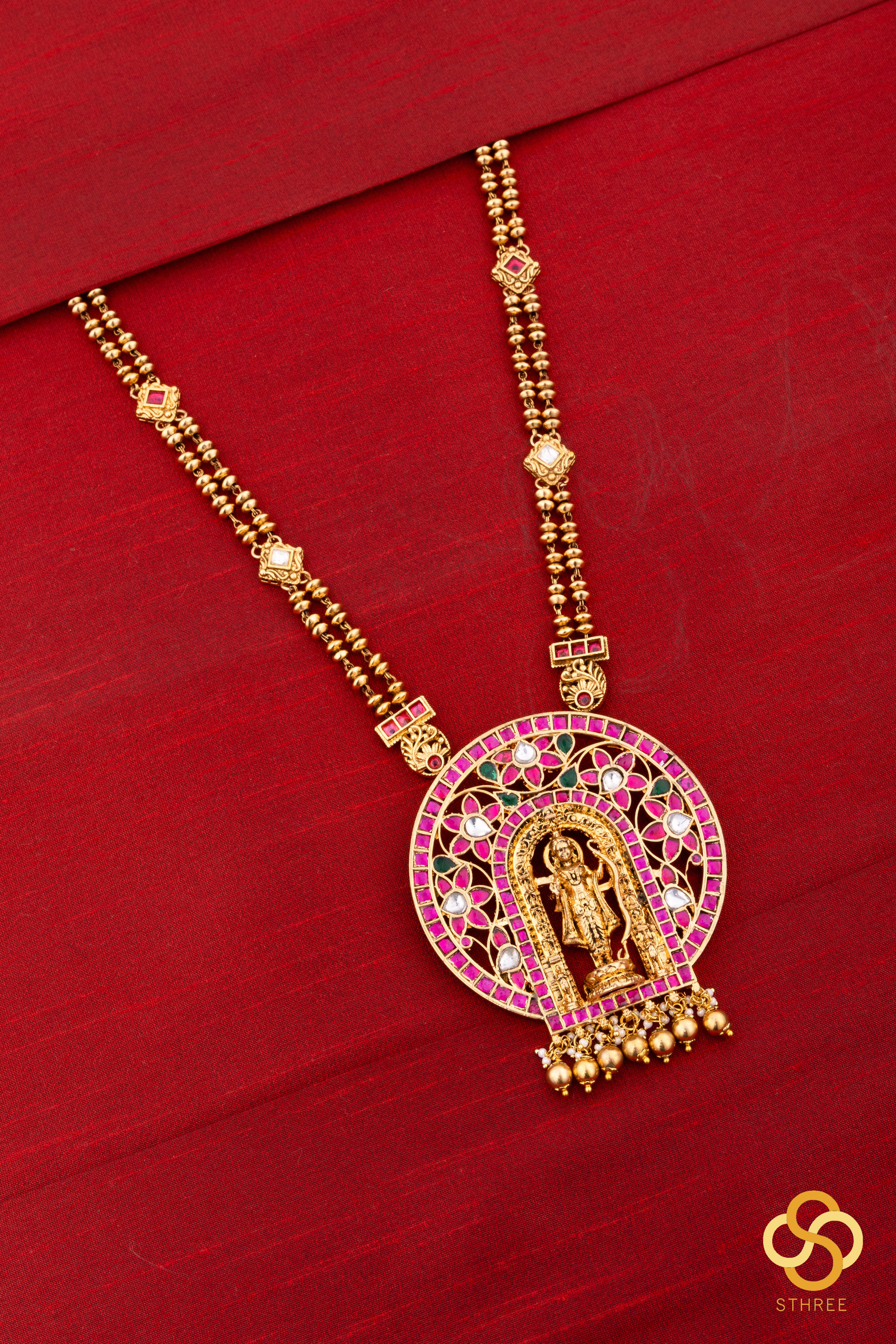 Ayodhya Rama, Jadau kundan Pendant Neckpiece - Red