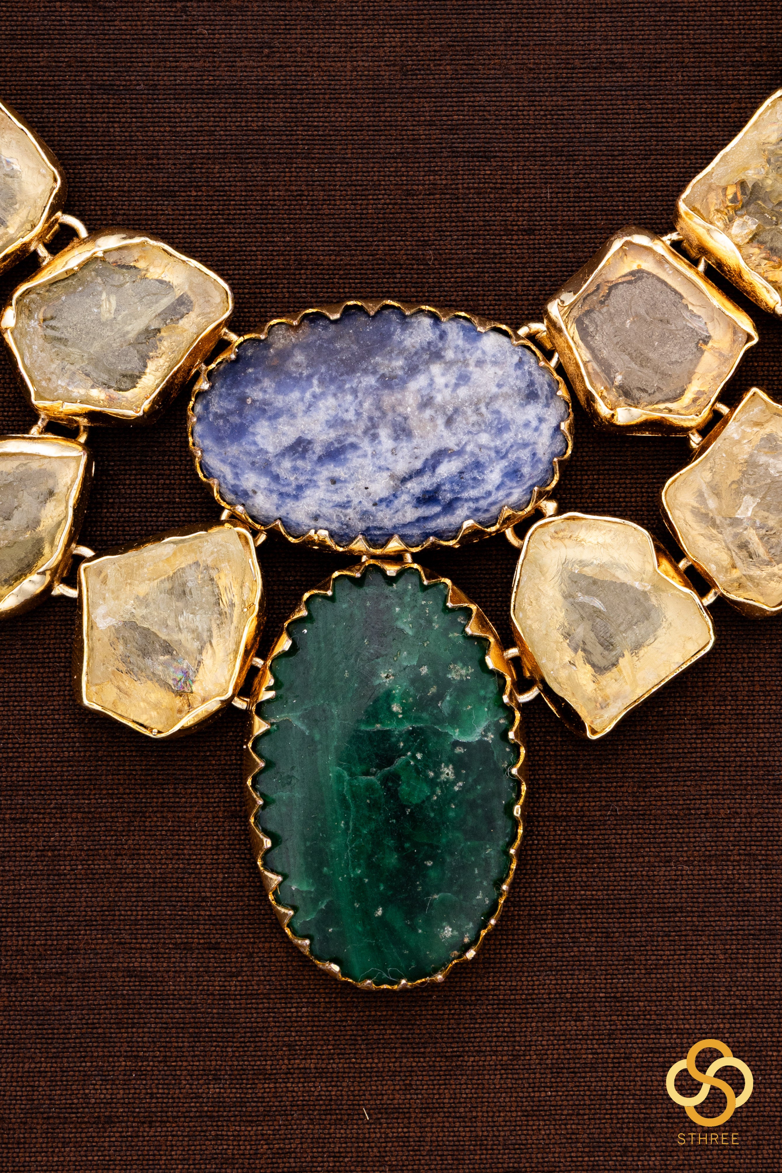 Druzy Raw stone necklace - Citrine yellow with Emerald green