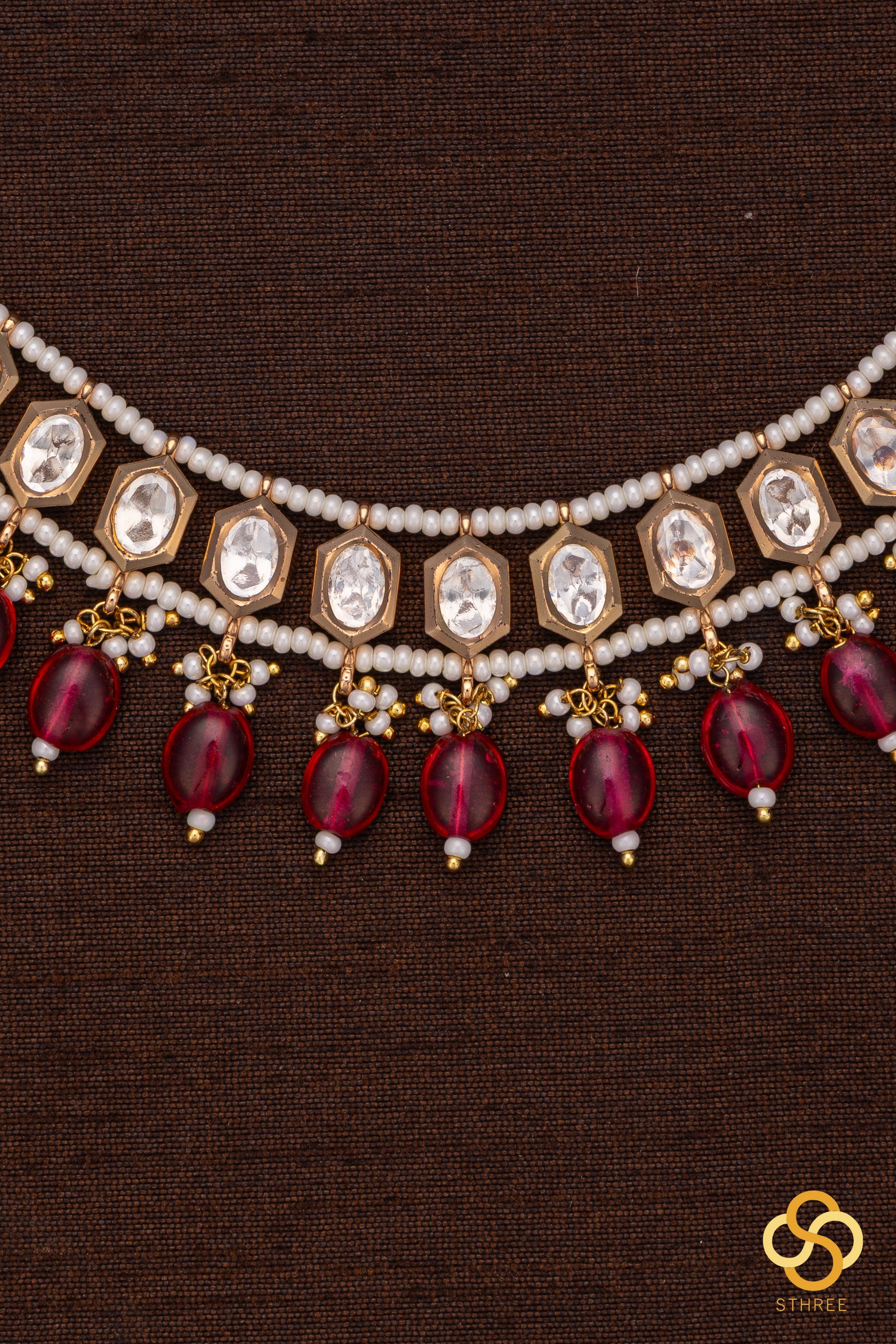Kundan Stone Choker with Pearls and Ruby Pink Set