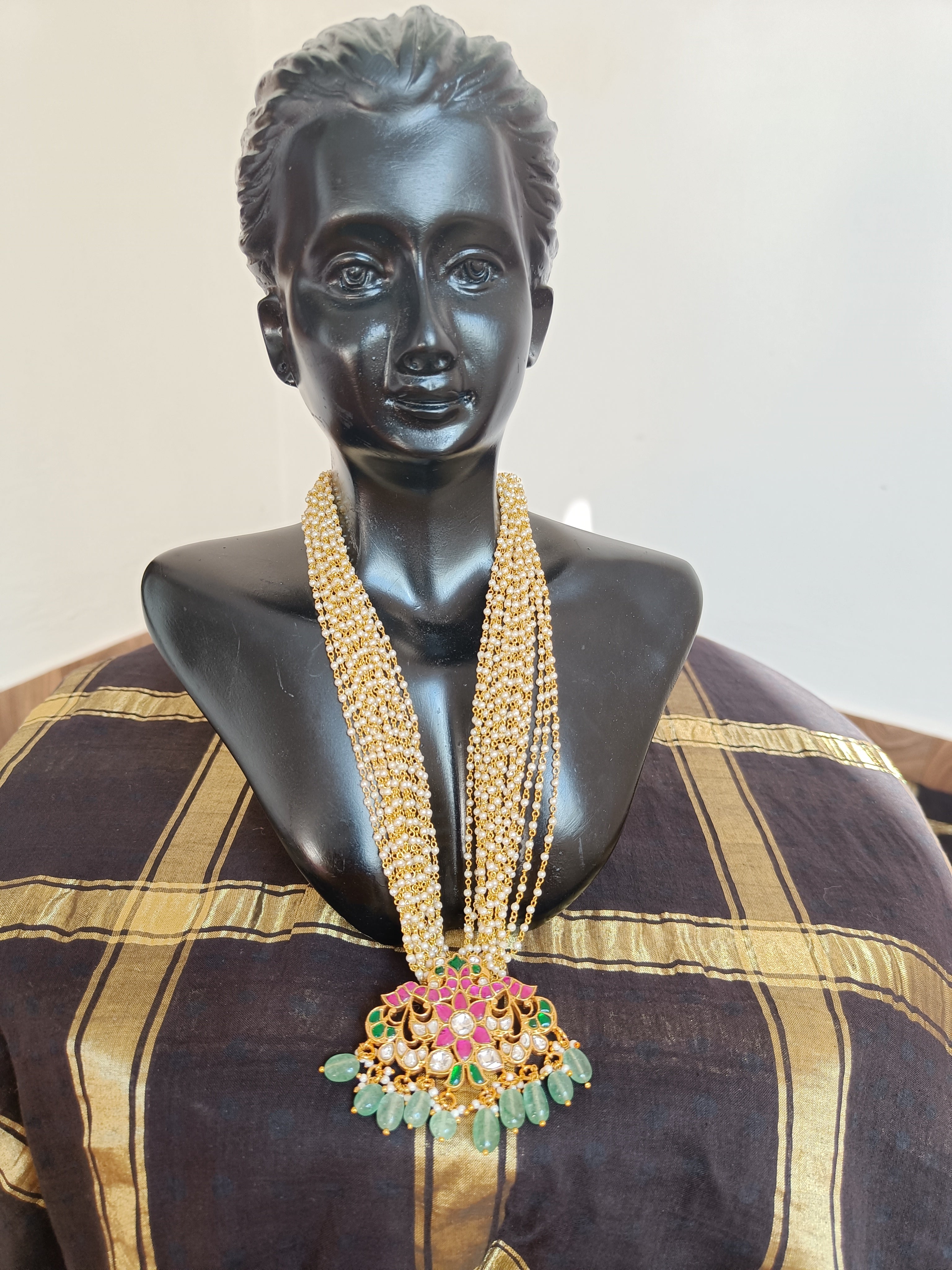 Jadau kundan with 16 lines of pearls