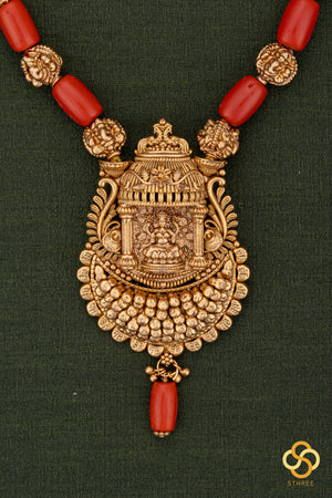 Lakshmi pendant with coral and gold ball set