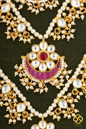 Teen lada - Kundan and pearls - White and red kundan