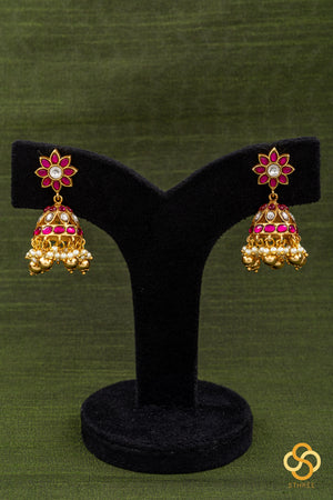 Jadau kundan with Mayil pendent Necklace  - Ruby red