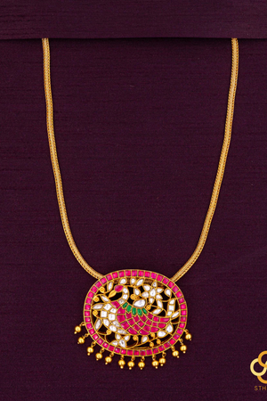 925 Silver - Annapakshi Padakkam - Kemp red