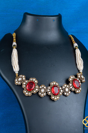 Victorian Choker with Red Stones and Zircons