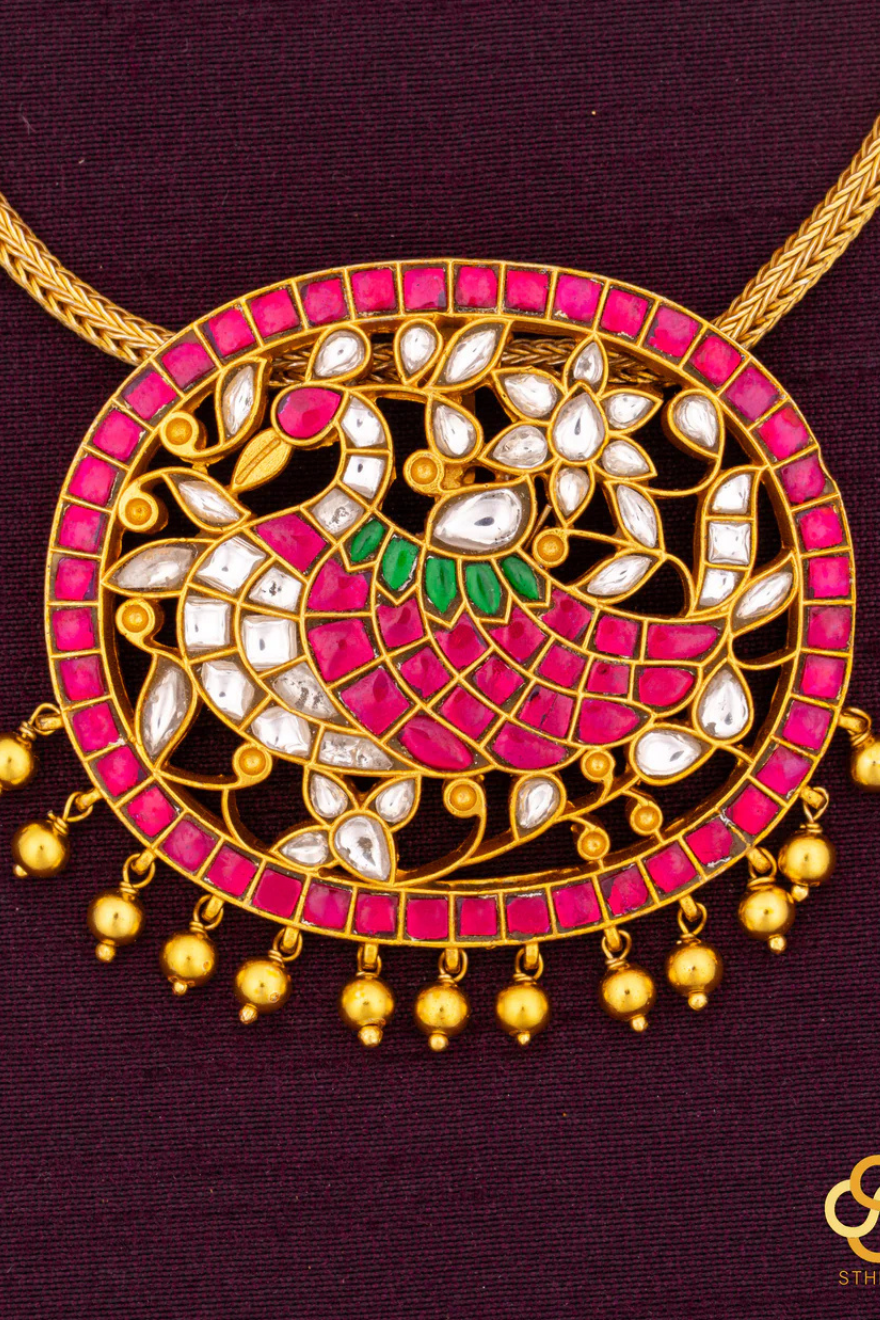 925 Silver - Annapakshi Padakkam - Kemp red