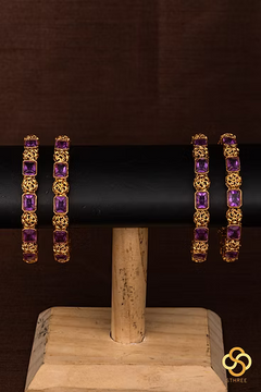Amethyst Colour with Antique Finish Gold Balls - Set of 4