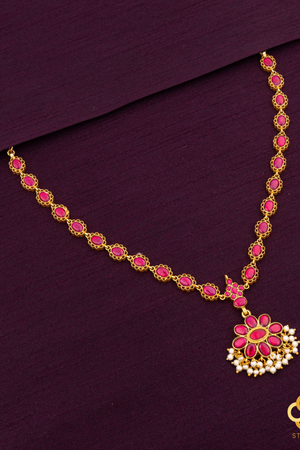 925 Silver - Ambujam - Palakkadu Necklace in Pure Silver with Pearls Hanging
