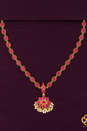 925 Silver - Ambujam - Palakkadu Necklace in Pure Silver with Pearls Hanging