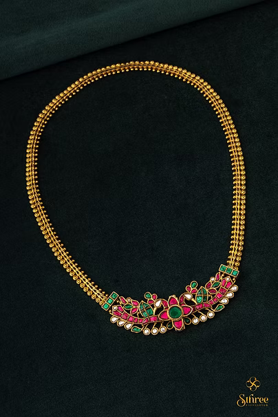 Antique peacock choker - Ruby red with Emerald green