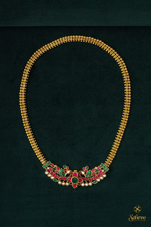 Antique peacock choker - Ruby red with Emerald green