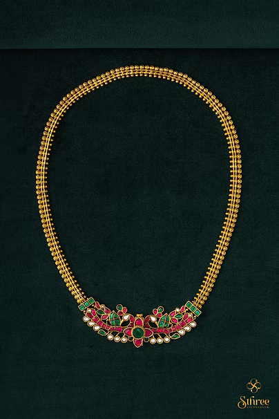 Antique peacock choker - Ruby red with Emerald green