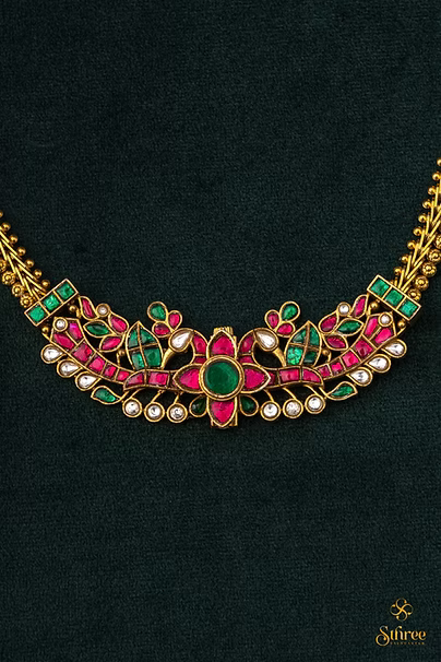 Antique peacock choker - Ruby red with Emerald green