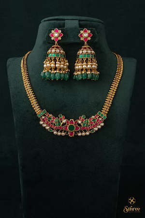 Antique peacock choker - Ruby red with Emerald green
