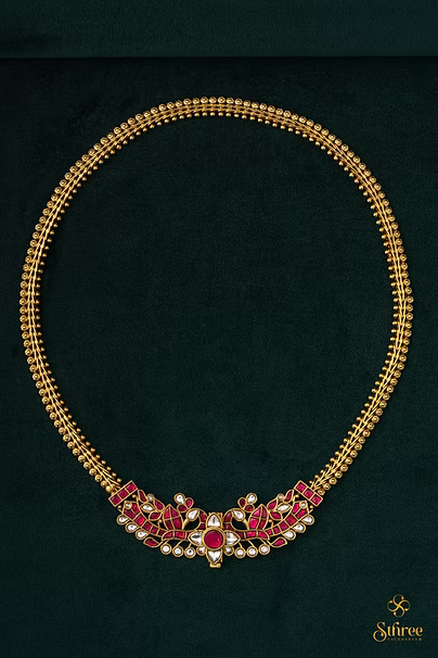 Antique peacock choker - White with Ruby red