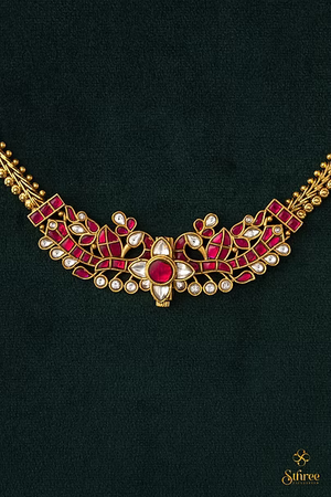 Antique peacock choker - White with Ruby red
