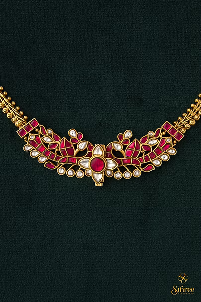 Antique peacock choker - White with Ruby red
